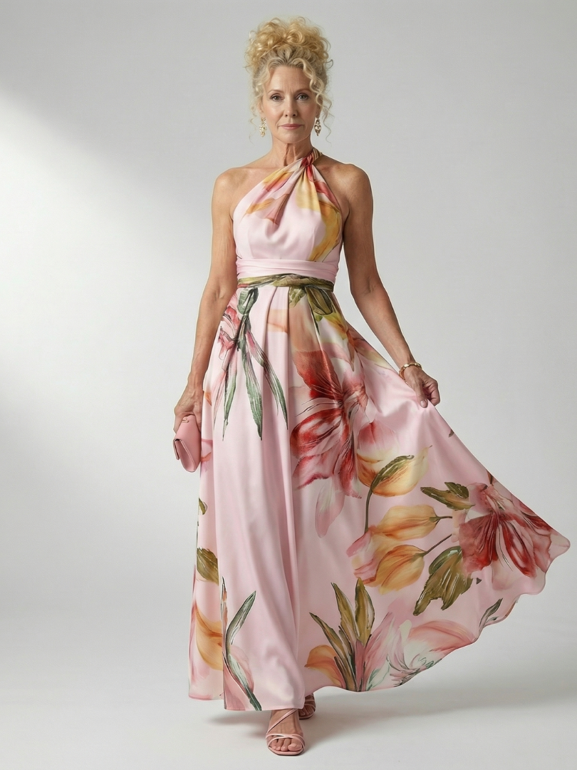 Amiela™ | Vestido Maxi Halter con Estampado Floral Grande