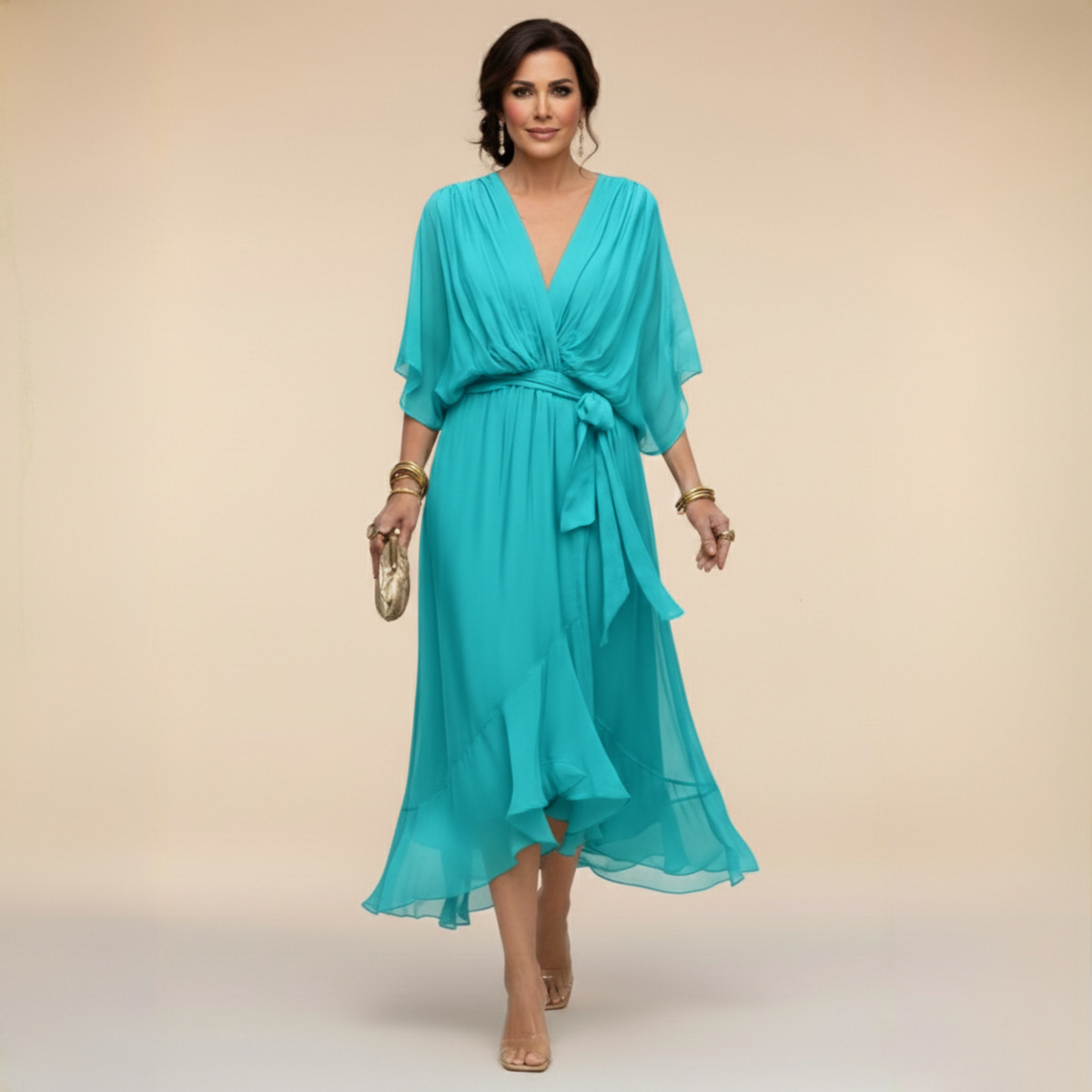 MARTA™ | VESTIDO DE CHIFFON CON ESCOTE EN V