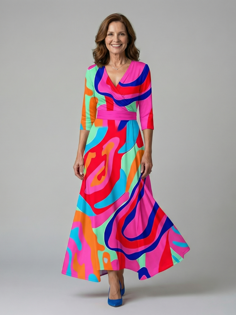 Celeste™ | Vestido Midi Floral con Escote Cruzado y Manga Tres Cuartos