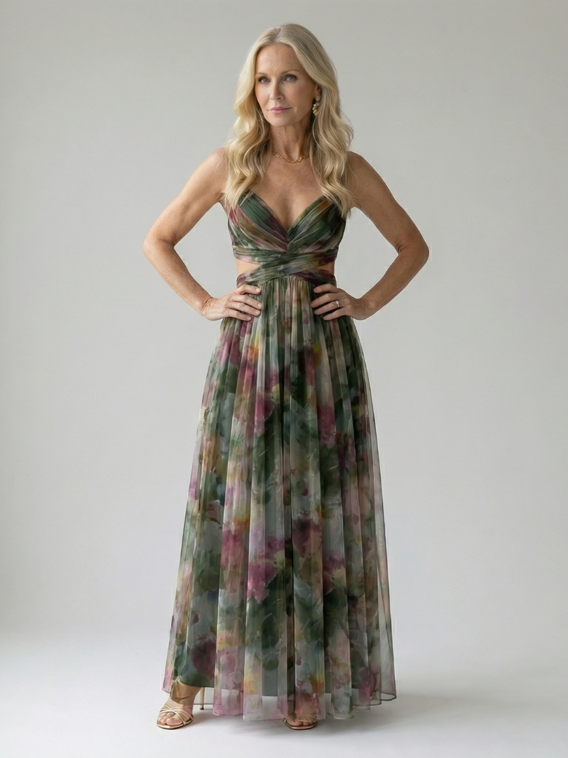 Isela™ | Vestido Maxi Cruzado con Degradado de Color y Tirantes Finos