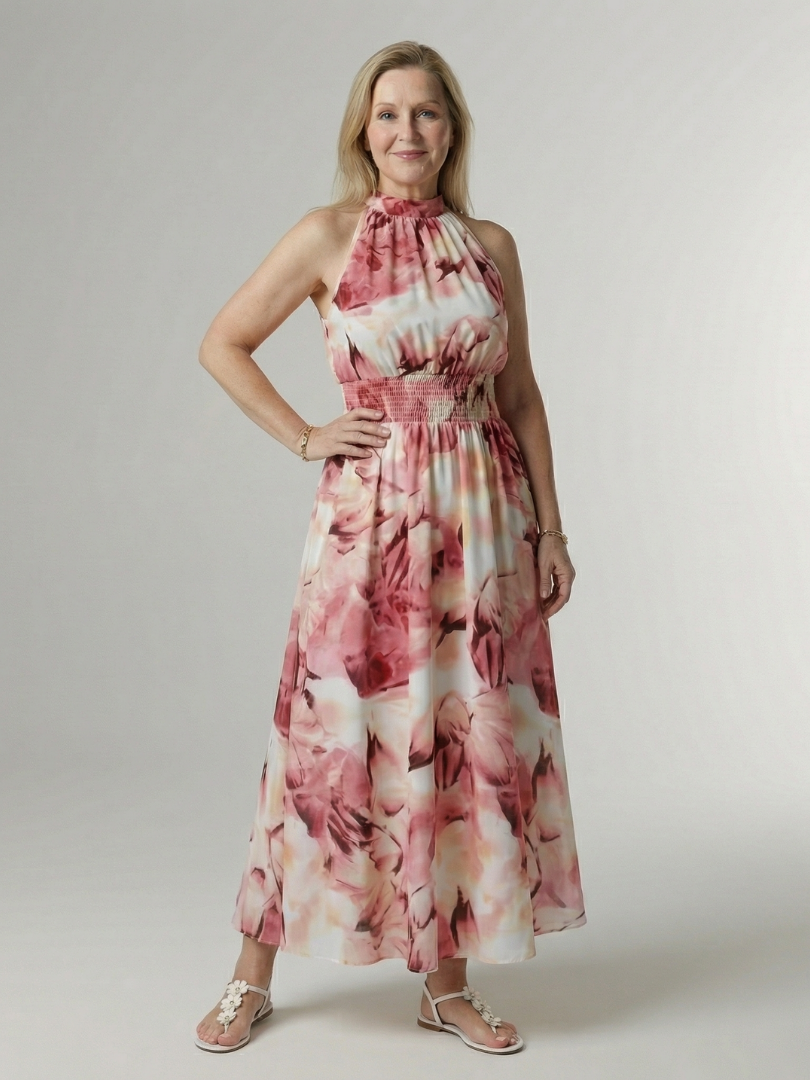 Silvana™ | Vestido Midi Halter con Cintura Fruncida