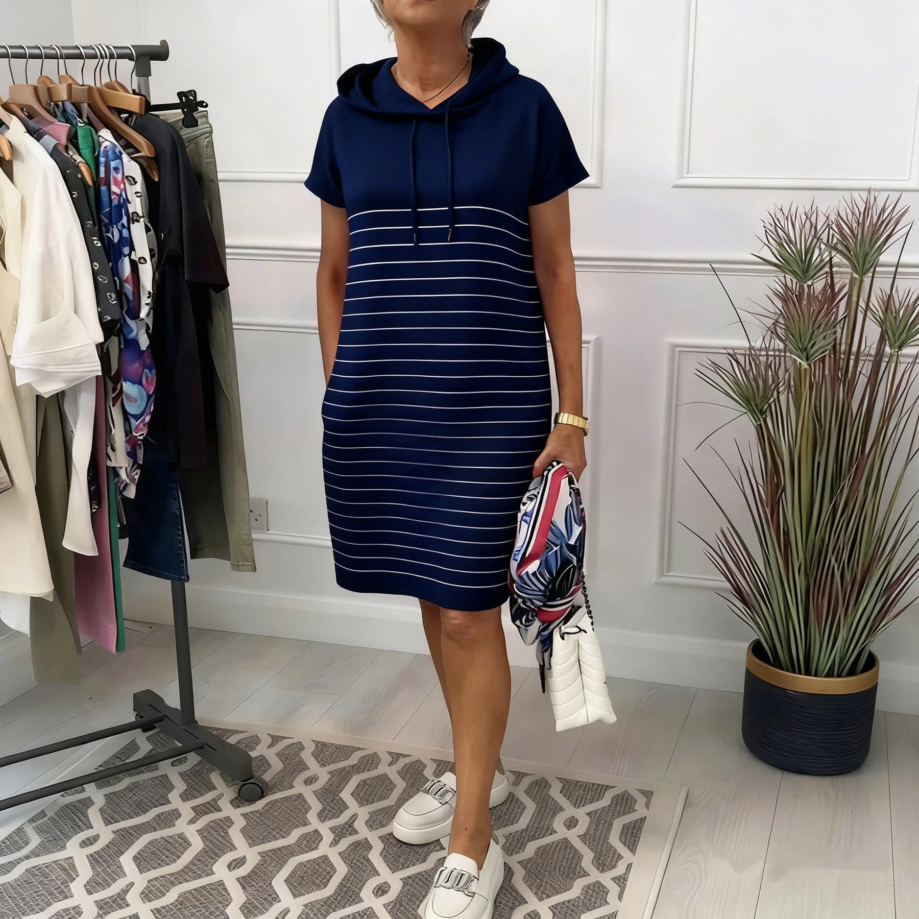 Gabriela™ | Vestido Casual con Capucha y Rayas de Punto