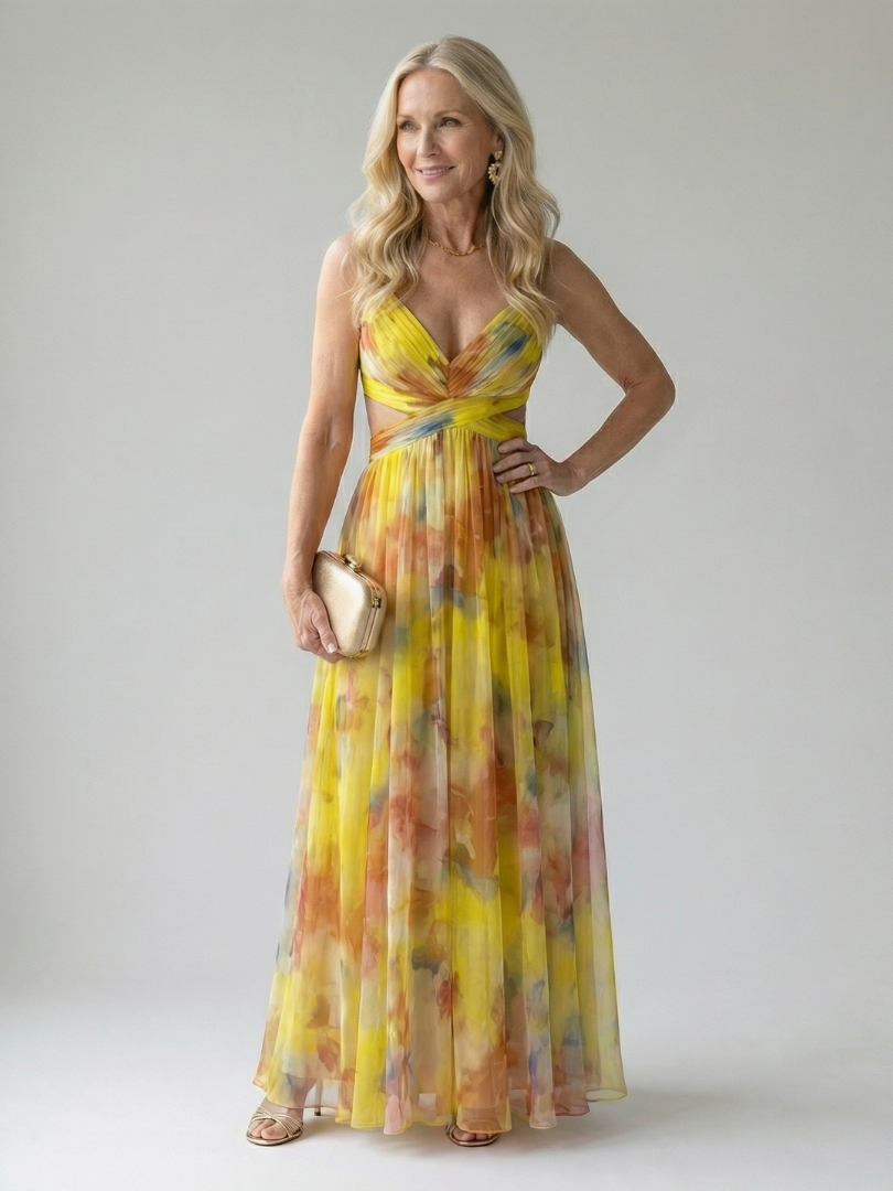 Isela™ | Vestido Maxi Cruzado con Degradado de Color y Tirantes Finos
