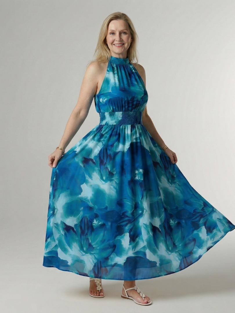 Silvana™ | Vestido Midi Halter con Cintura Fruncida