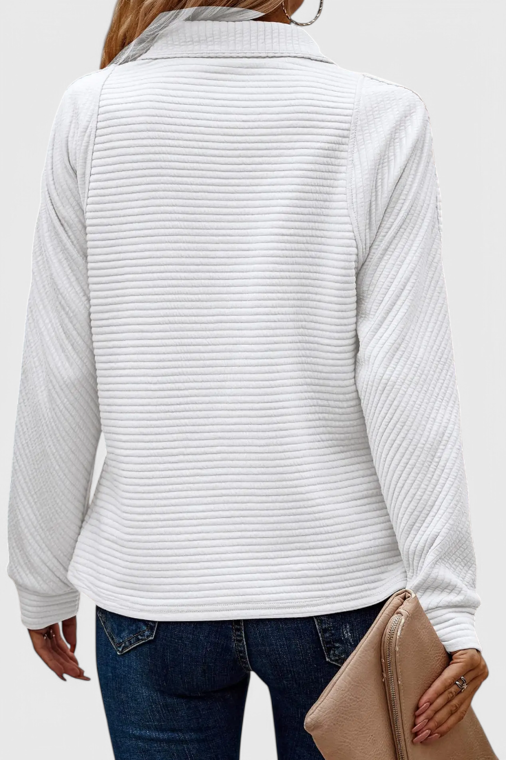 Helene | Jersey de Cuello en V con Cremallera y Manga Larga