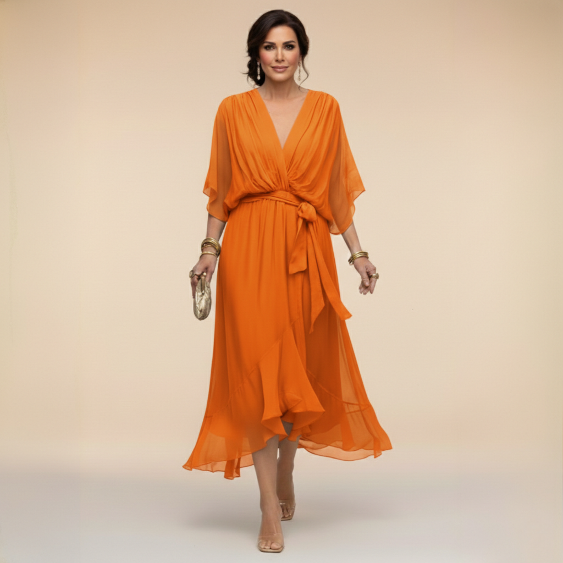 MARTA™ | VESTIDO DE CHIFFON CON ESCOTE EN V