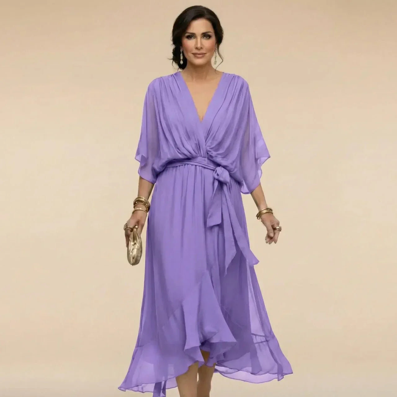 MARTA™ | VESTIDO DE CHIFFON CON ESCOTE EN V