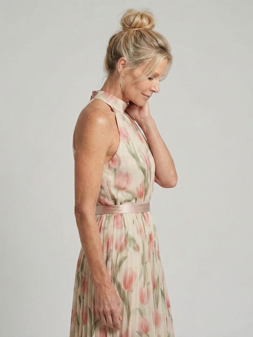 Aurelia™ | Vestido Midi Halter Floral con Cinturón