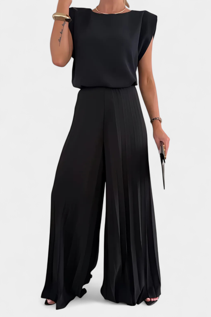 Liora Conjunto de Dos Piezas con Top Estructurado y Pantalón Plisado