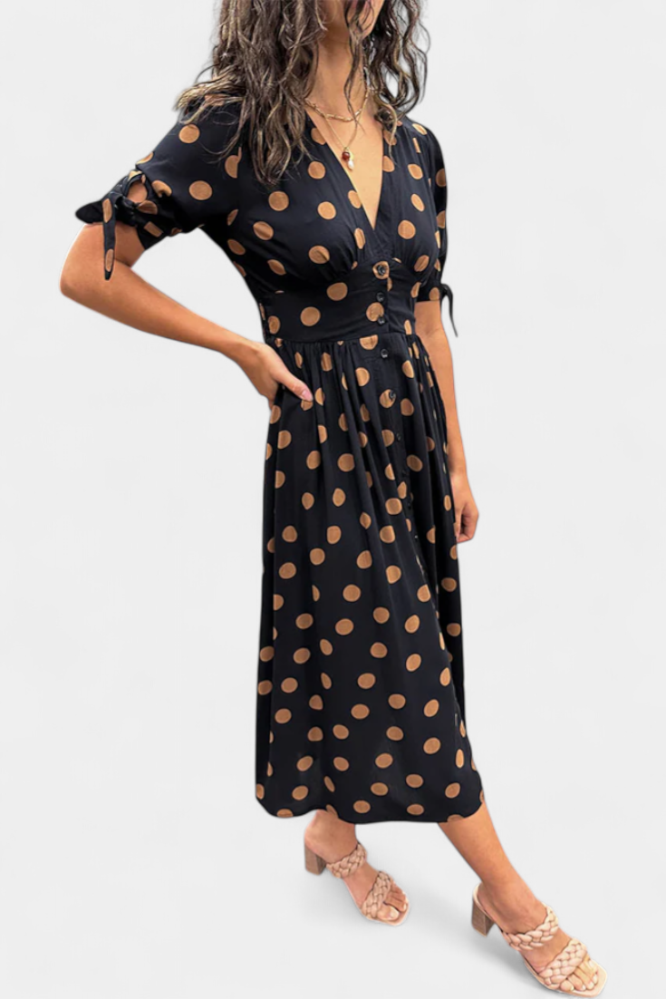 Lizzie Vestido Midi de Lunares con Escote en V Profundo