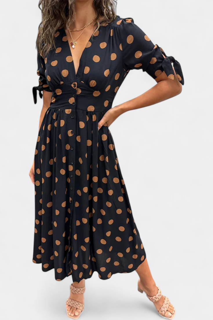 Lizzie Vestido Midi de Lunares con Escote en V Profundo