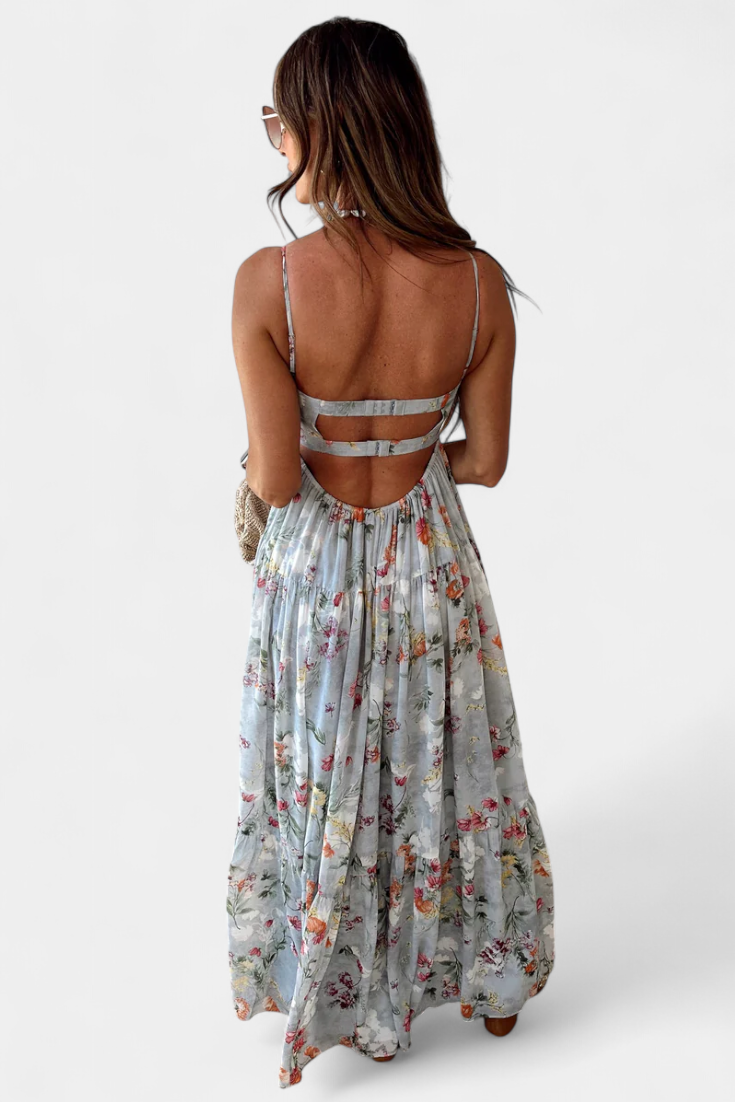 Neha Vestido Floral con Espalda Abierta y Tirantes Finos
