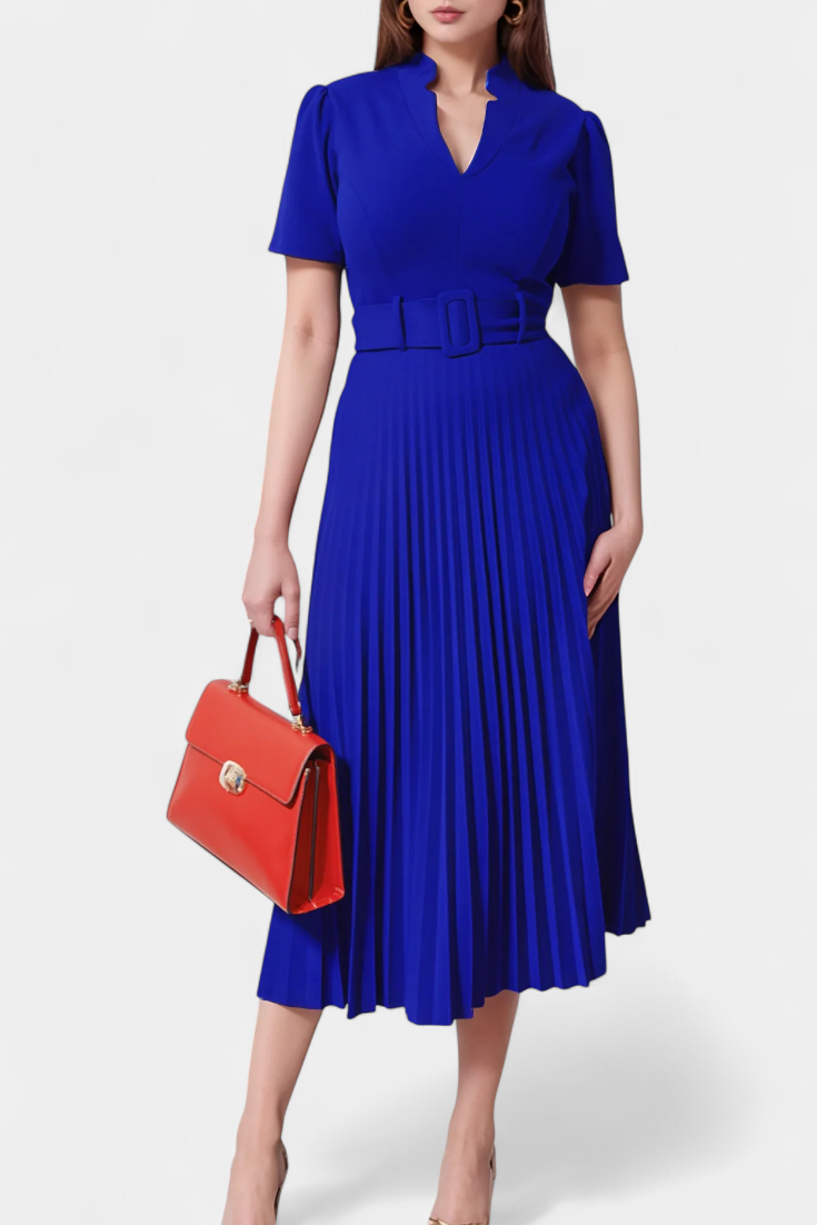 Seliora Vestido Midi de Trabajo con Cinturón y Plisados