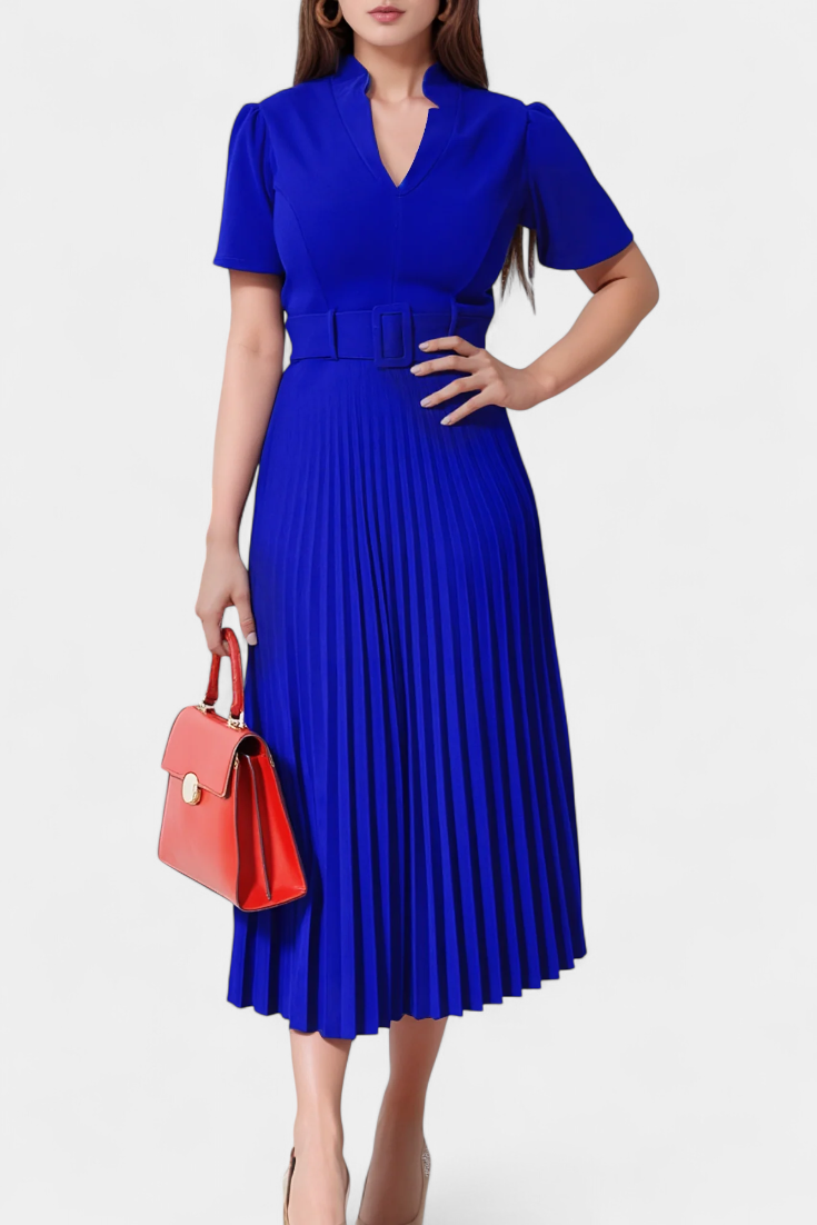 Seliora Vestido Midi de Trabajo con Cinturón y Plisados