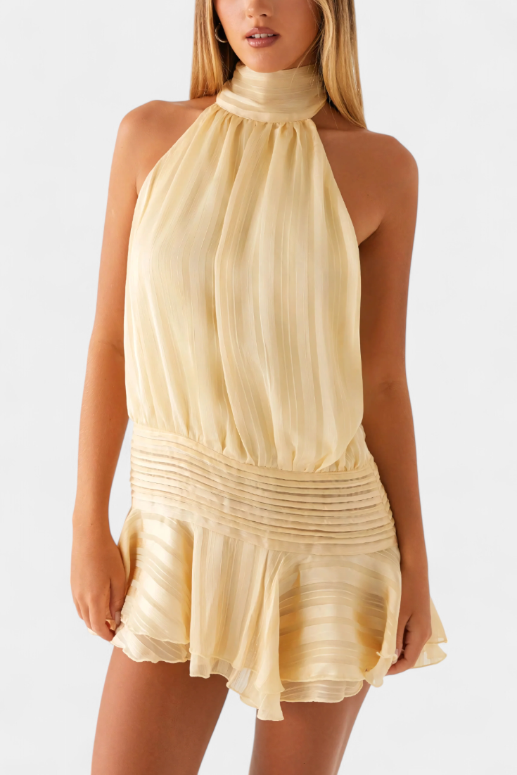 Azucena Vestido Mini con Espalda Abierta y Cintura Plisada