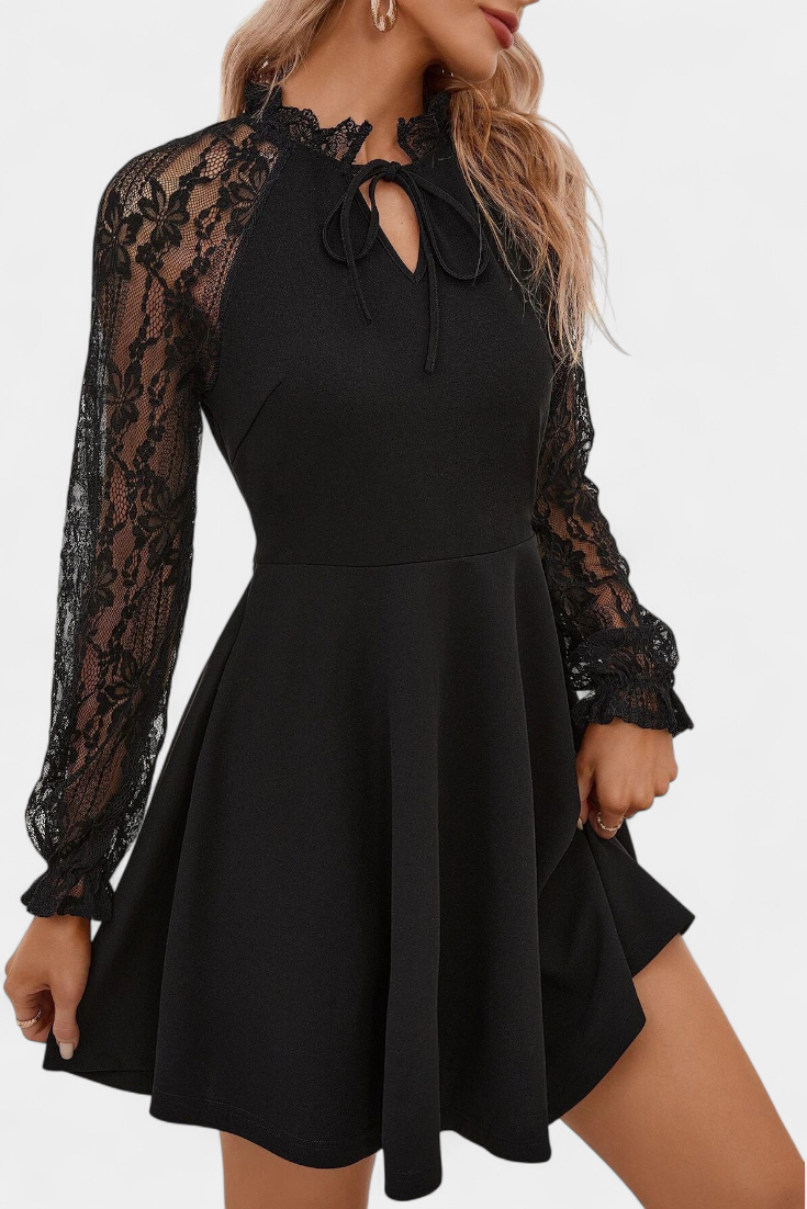 Jasella Vestido Mini de Encaje Floral con Mangas Largas