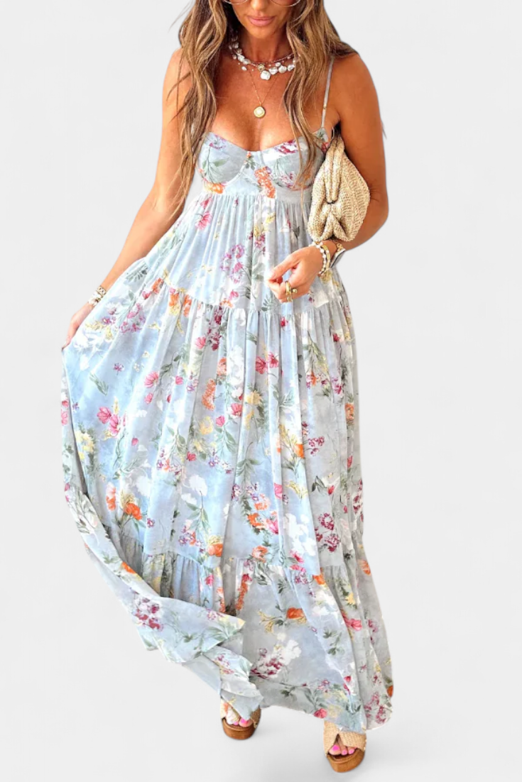 Neha Vestido Floral con Espalda Abierta y Tirantes Finos