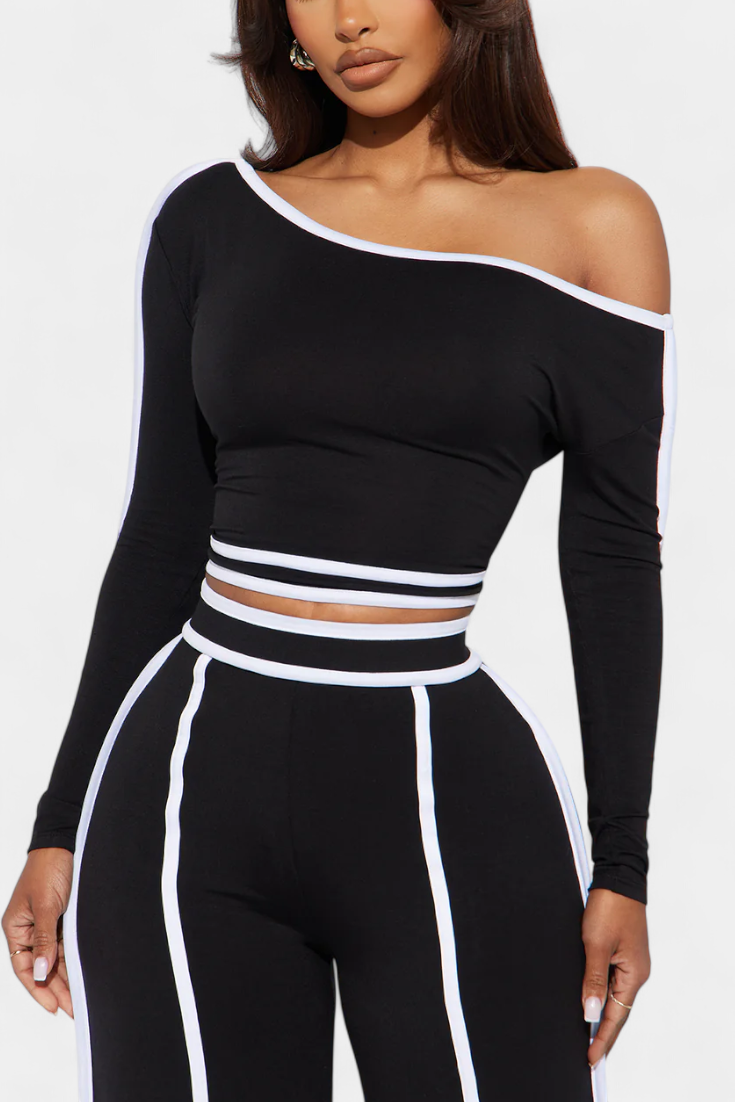 Krystelle Conjunto Off-Shoulder con Pantalón de Corte Recto