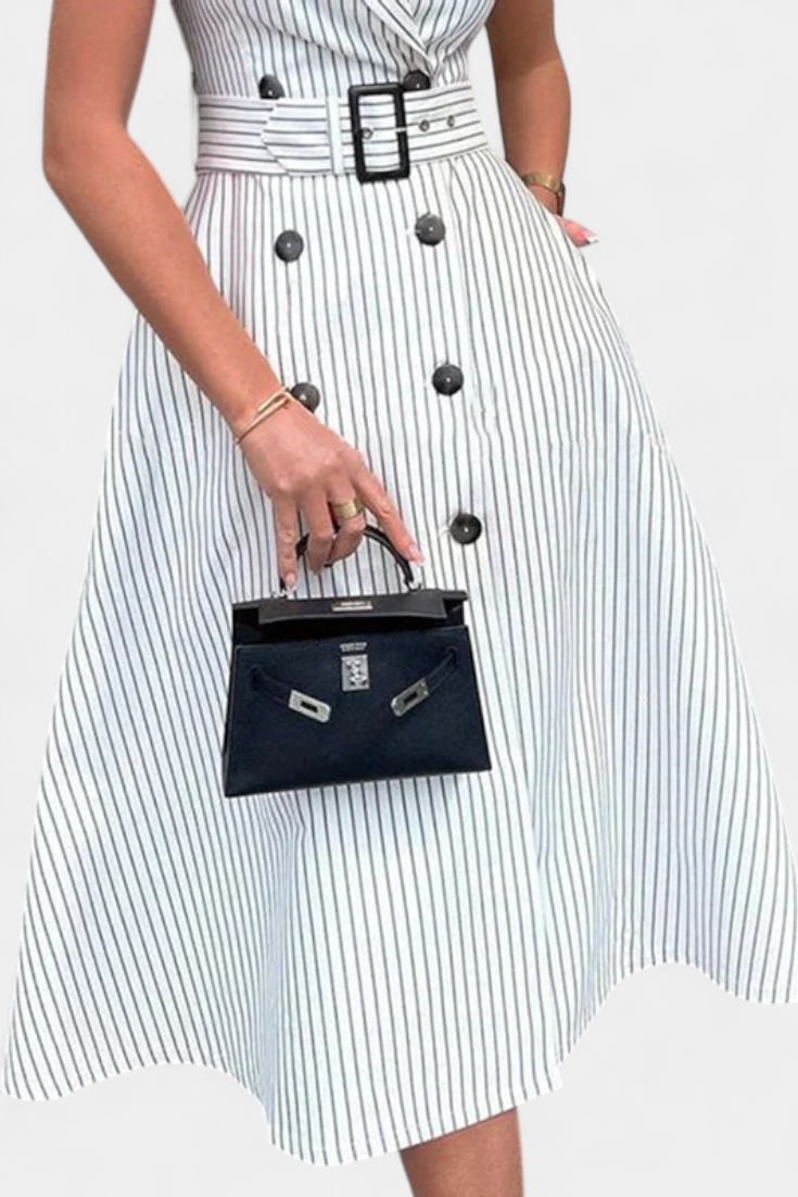 Diana Vestido Camisero Midi a Rayas con Cintura Anudada