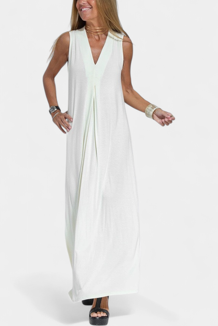 Felisa Vestido Maxi Sin Mangas en Color Liso y Silueta Elegante