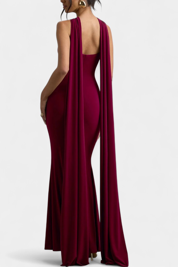 Faffienia Vestido Maxi con Escote Halter y Corte en Forma de Llave
