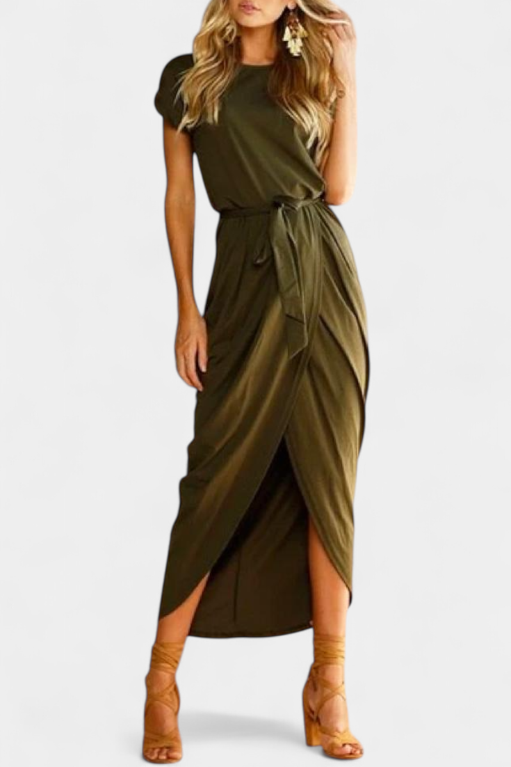 Clarissa Vestido Midi Envolvente con Abertura Lateral