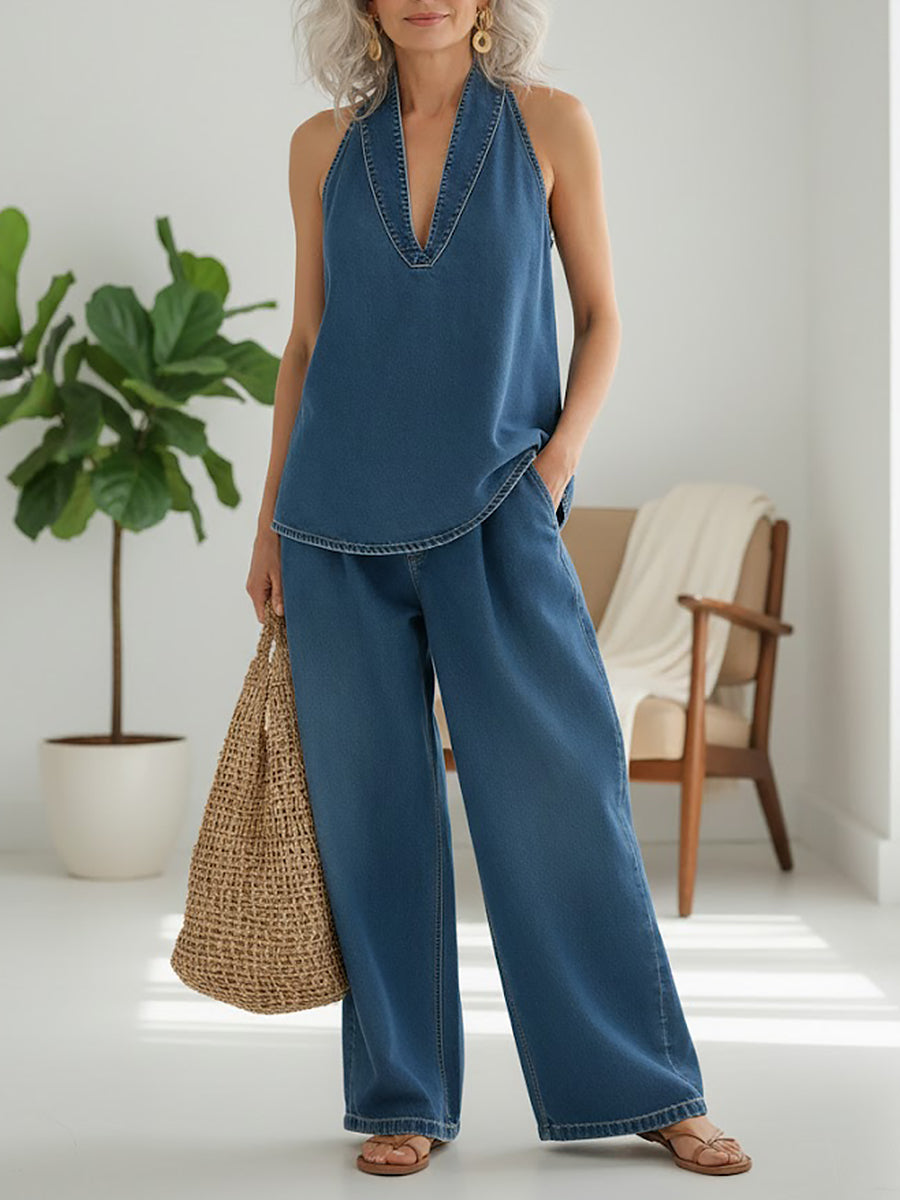 Maravillas™ | Conjunto vaquero top y pantalón wide leg