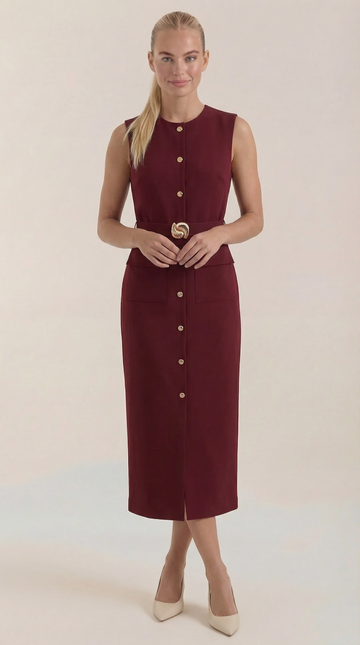 Vestido Midi Arlene con Detalles de Botones