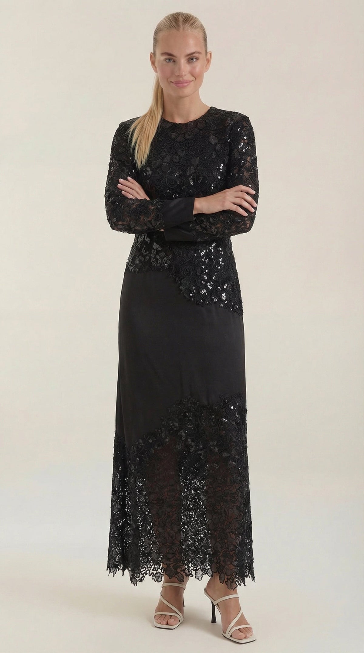 Vestido Maxi Elise con Lentejuelas y Encaje