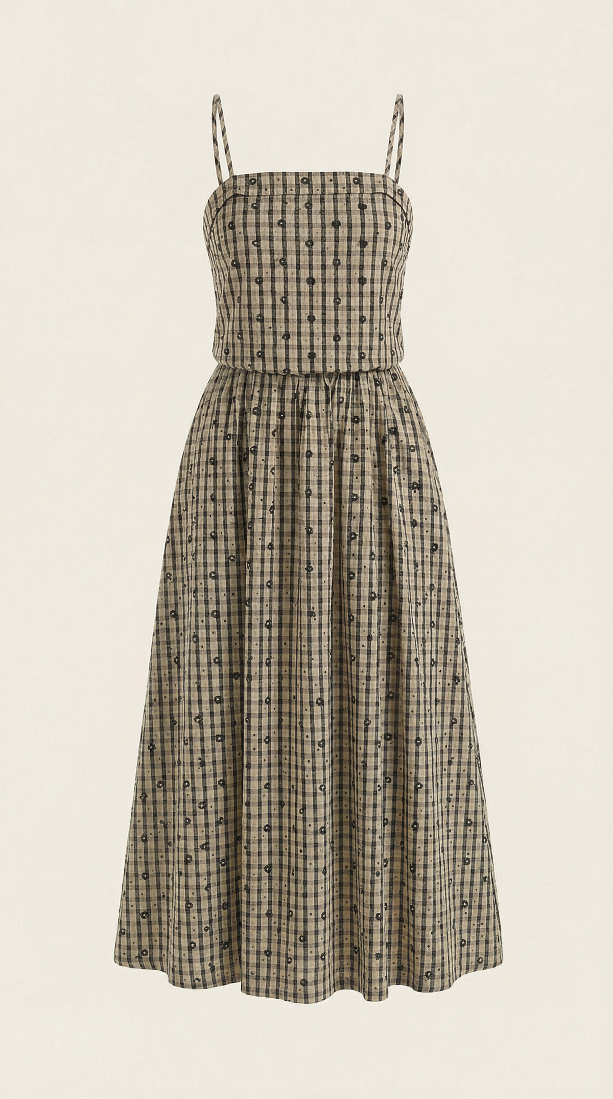 Vestido Midi de Verano a Cuadros con Escote Redondo