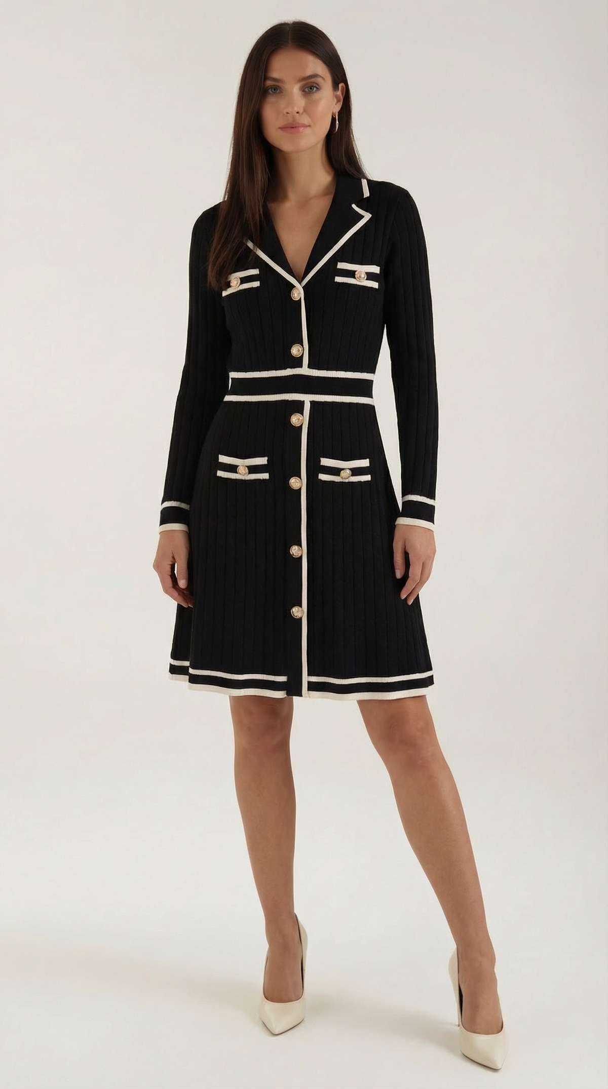 Tracy | Vestido Elegante Punto con Ribetes en Contraste para mujer