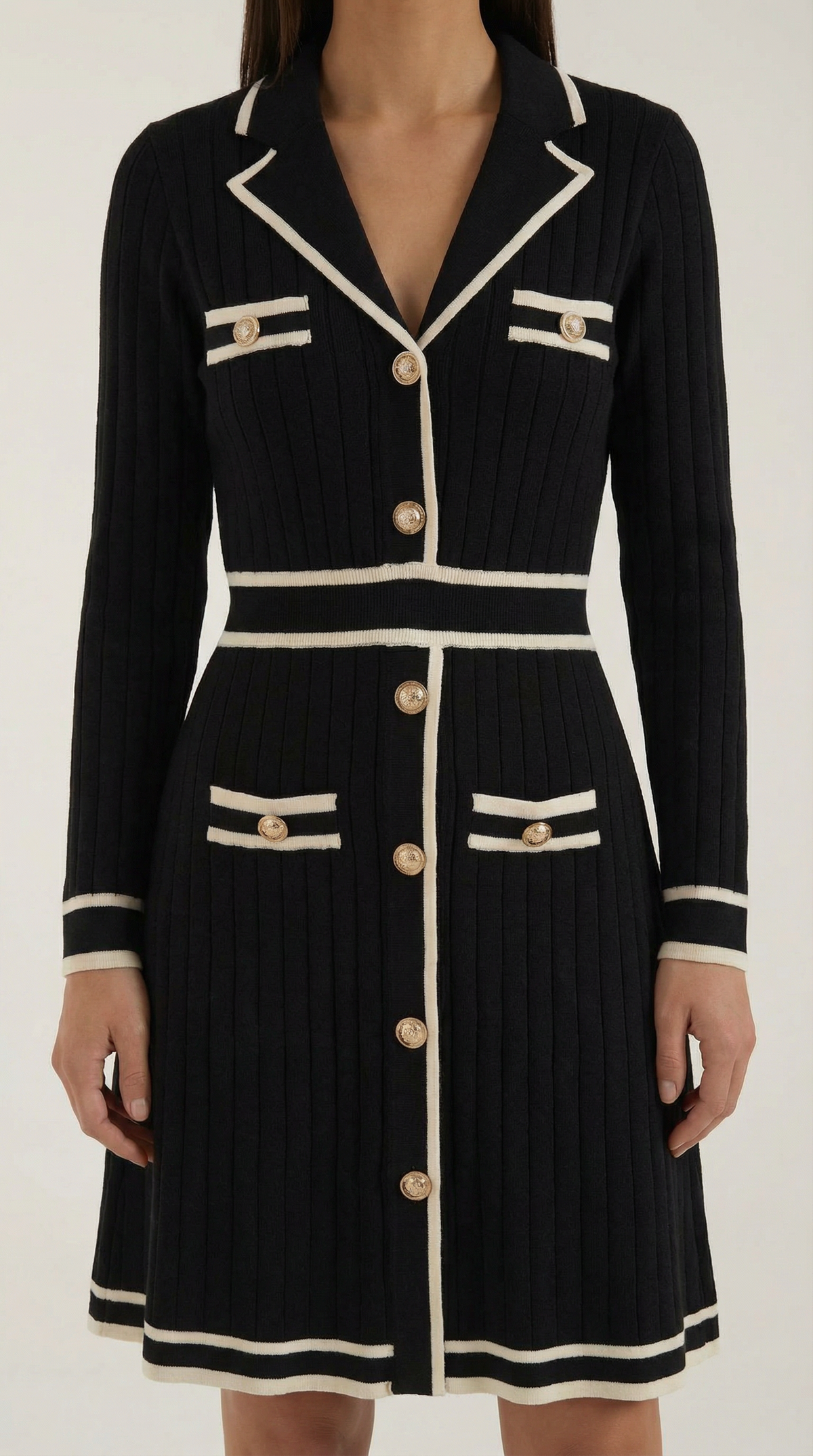 Tracy | Vestido Elegante Punto con Ribetes en Contraste para mujer