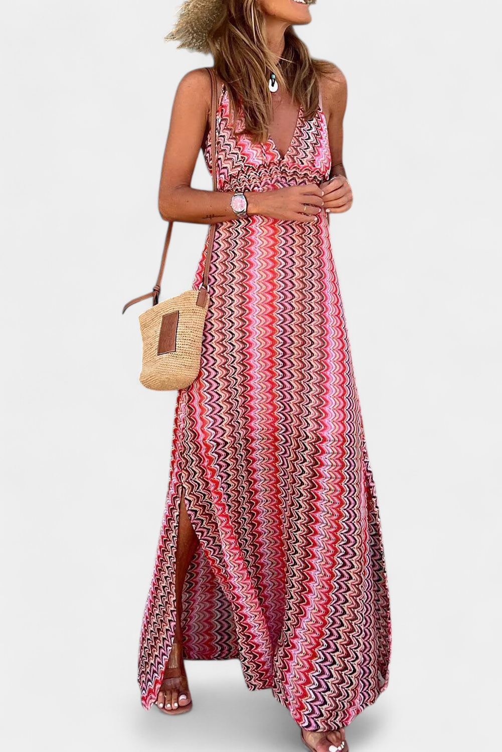 Jeni Vestido Largo Boho con Escote Halter y Estampado Tribal